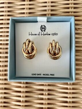 House of Harlow 1960 Gold Knot Statement Earrings – New in Box